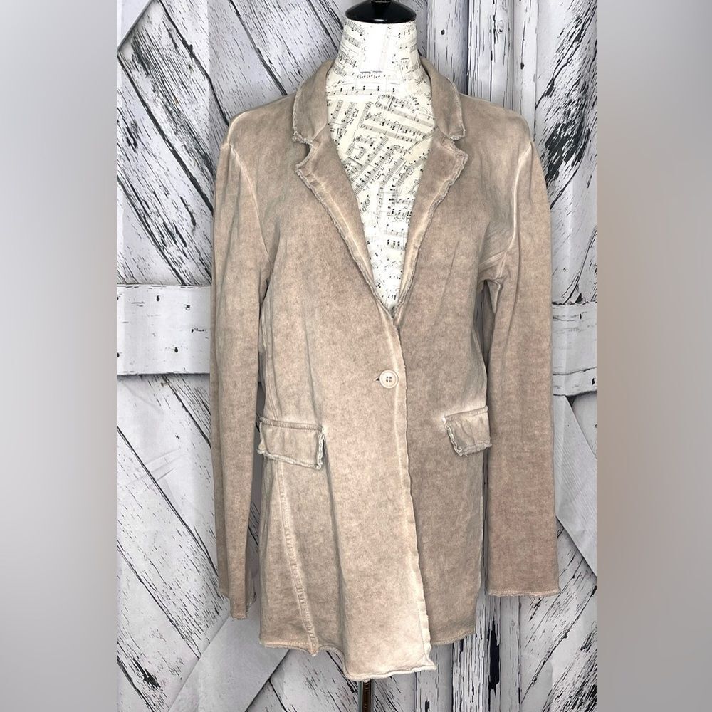 Baci Stone Washed Button Front Blazer Jacket Size Tan M